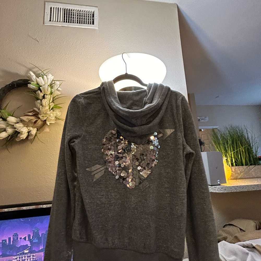 Charcoal Hoodie with Sequin Heart Design